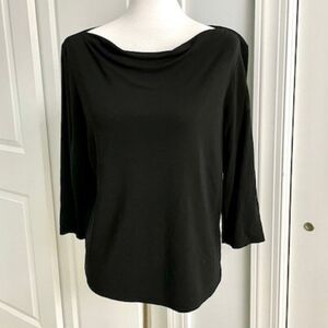 J. Jill Black Stretchy Cowl Neck Boat Neck 3/4 Sleeve Top Blouse Size Large